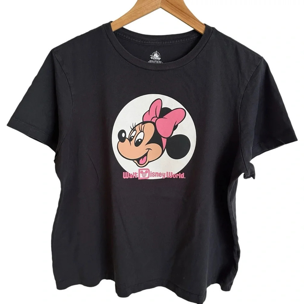 Disney Parks women’s large Disneyworld Minnie Mouse Black‎ T Shirt Merch Cotton